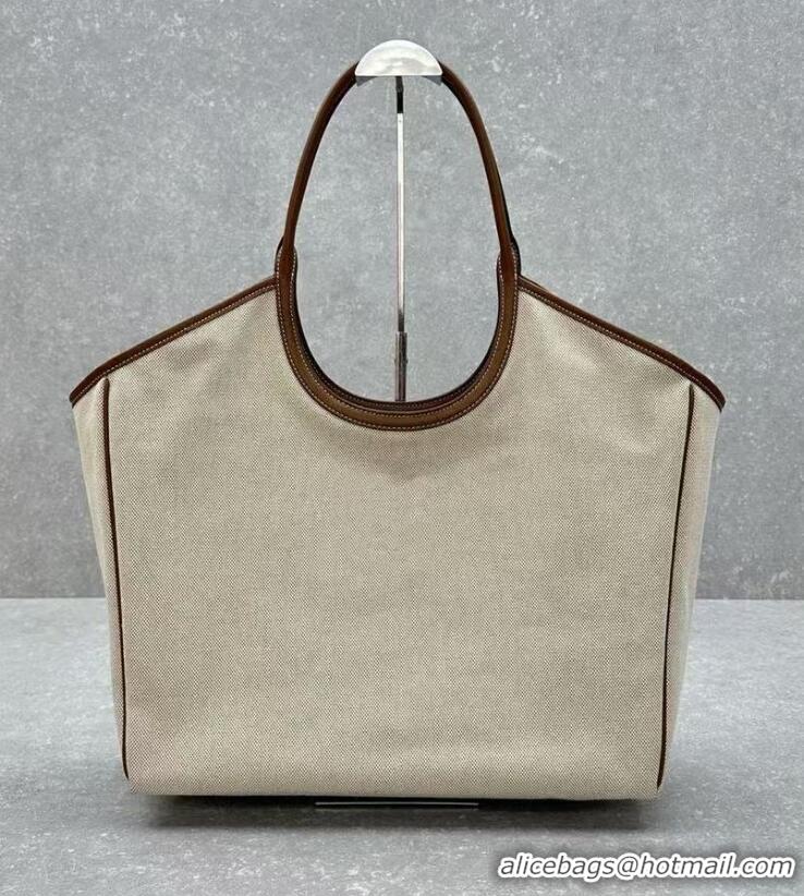 Buy Discount Miu Miu Large Ivy Tote Bag In Canvas And Leather M8792 Beige/Brown