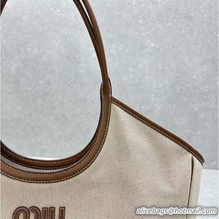 Buy Discount Miu Miu Large Ivy Tote Bag In Canvas And Leather M8792 Beige/Brown