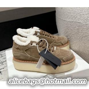 Unique Style Prada Suede Mid-top Platform Sneakers with Shearling Lining 1T725N Beige 1122054