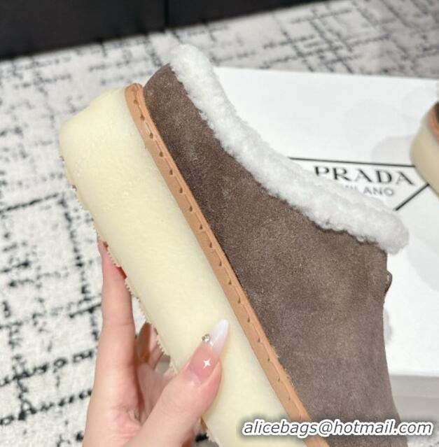 Grade Quality Prada Suede and Wool Platform Mules Grey 1122058