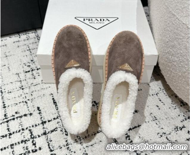 Grade Quality Prada Suede and Wool Platform Mules Grey 1122058