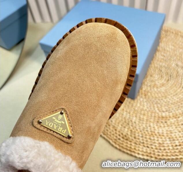 Top Grade Prada Suede and Wool Platform Mules Beige 122062