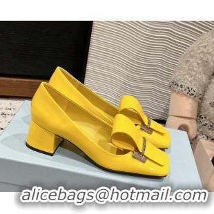 Best Price Prada Brushed Leather Pumps 4.5cm with Foldover Buckle Yellow 1227001