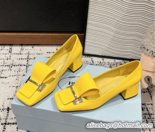 Best Price Prada Brushed Leather Pumps 4.5cm with Foldover Buckle Yellow 1227001