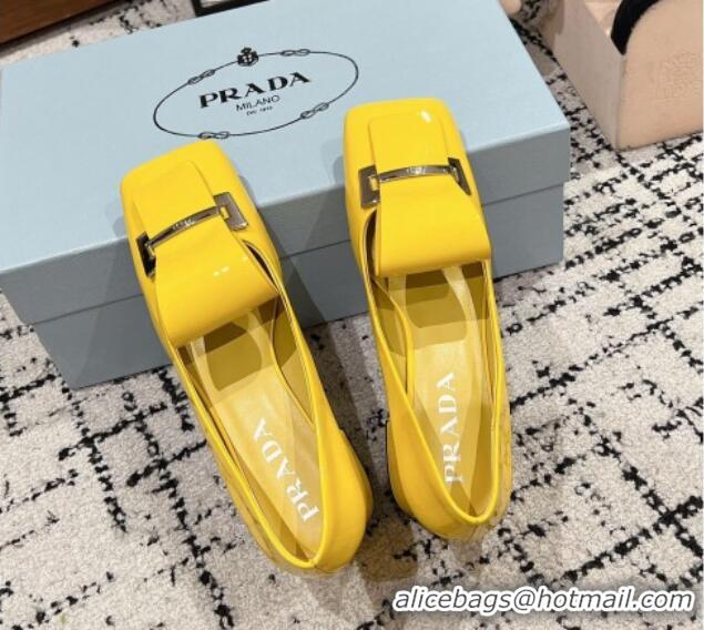 Best Price Prada Brushed Leather Pumps 4.5cm with Foldover Buckle Yellow 1227001