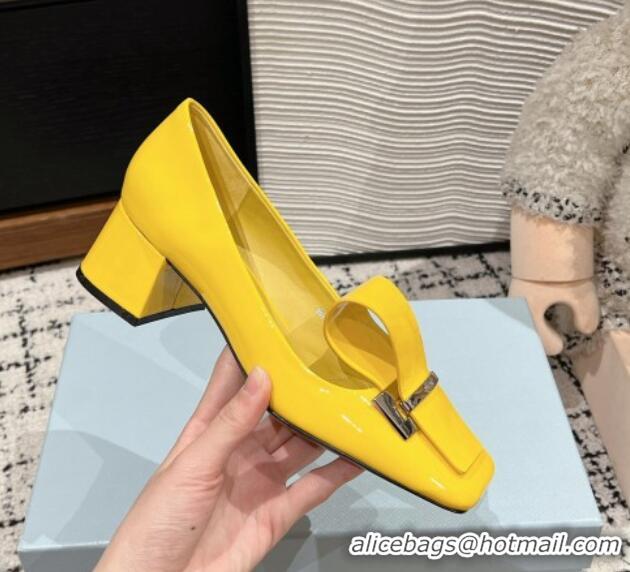 Best Price Prada Brushed Leather Pumps 4.5cm with Foldover Buckle Yellow 1227001