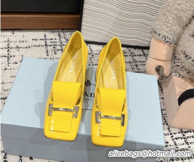 Best Price Prada Brushed Leather Pumps 4.5cm with Foldover Buckle Yellow 1227001