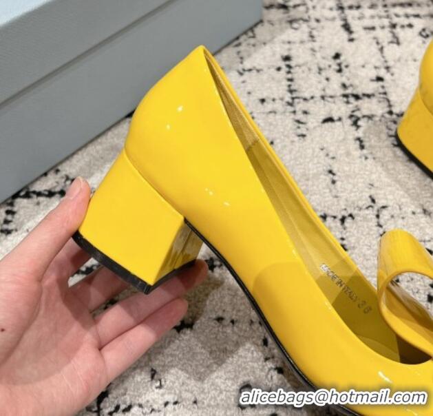 Best Price Prada Brushed Leather Pumps 4.5cm with Foldover Buckle Yellow 1227001