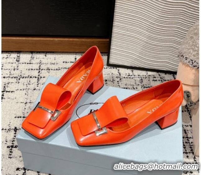 Durable Prada Brushed Leather Pumps 4.5cm with Foldover Buckle Orange 1227002