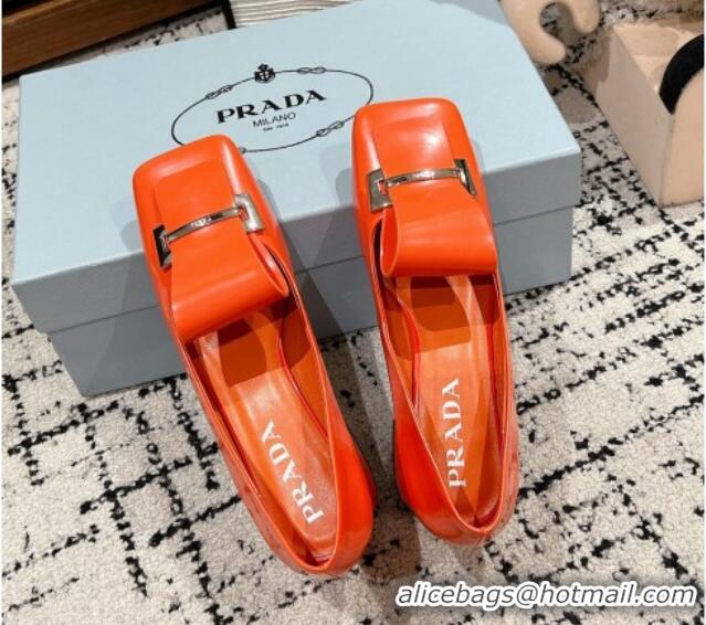 Durable Prada Brushed Leather Pumps 4.5cm with Foldover Buckle Orange 1227002