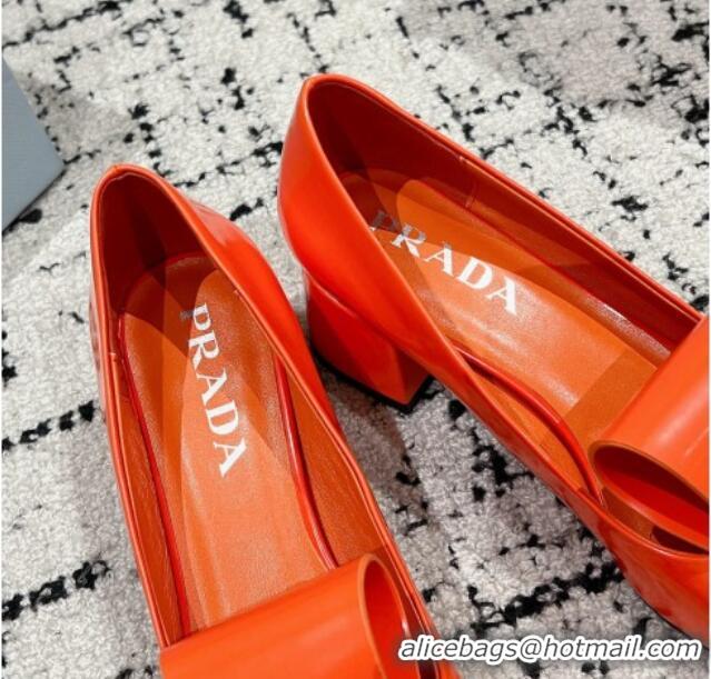 Durable Prada Brushed Leather Pumps 4.5cm with Foldover Buckle Orange 1227002