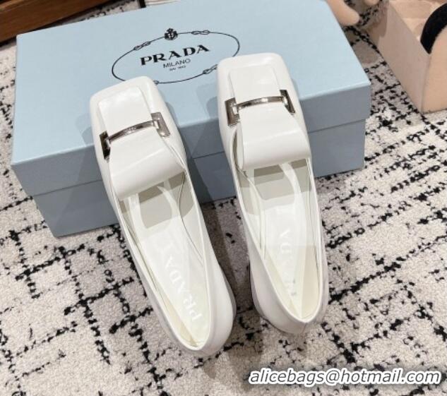 Best Product Prada Brushed Leather Pumps 4.5cm with Foldover Buckle White 1227003