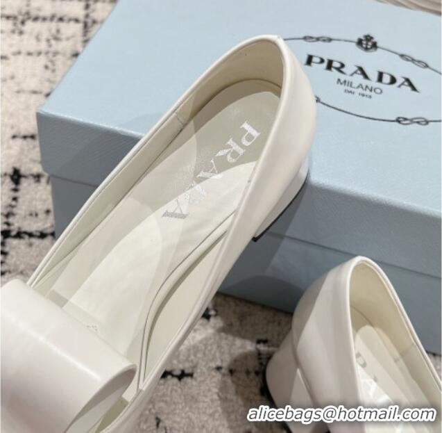 Best Product Prada Brushed Leather Pumps 4.5cm with Foldover Buckle White 1227003