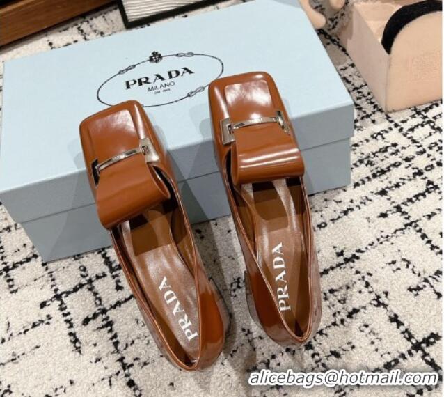 Purchase Prada Brushed Leather Pumps 4.5cm with Foldover Buckle Brown 1227004