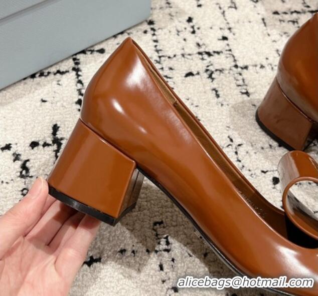 Purchase Prada Brushed Leather Pumps 4.5cm with Foldover Buckle Brown 1227004