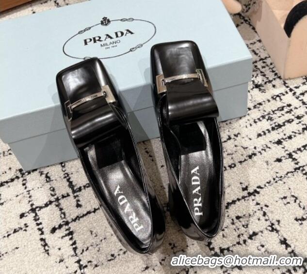 Shop Duplicate Prada Brushed Leather Pumps 4.5cm with Foldover Buckle Black 1227005