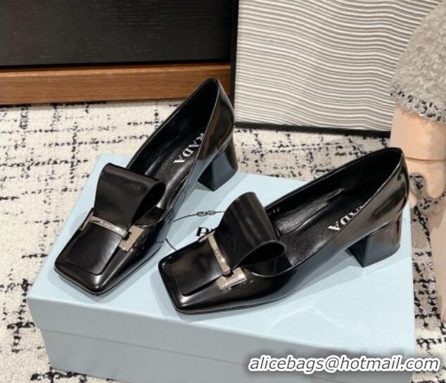 Shop Duplicate Prada Brushed Leather Pumps 4.5cm with Foldover Buckle Black 1227005