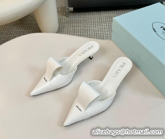 Stylish Prada Brushed Leather Pointed Mules with Foldover White 1227006