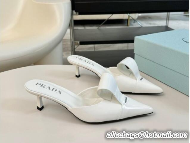 Stylish Prada Brushed Leather Pointed Mules with Foldover White 1227006