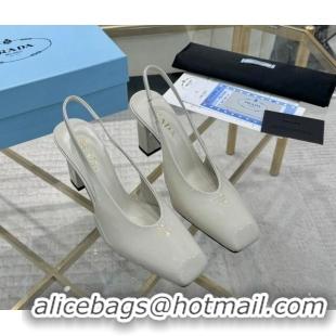 Good Product Prada Patent leather high heel slingback pumps 8cm White 1227008