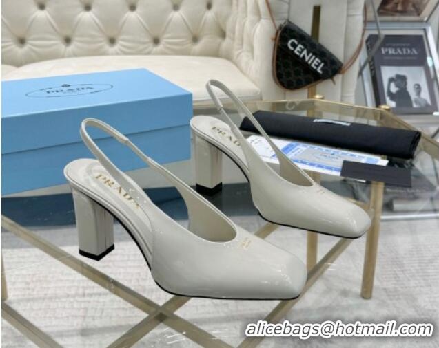 Good Product Prada Patent leather high heel slingback pumps 8cm White 1227008