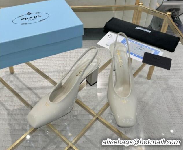 Good Product Prada Patent leather high heel slingback pumps 8cm White 1227008