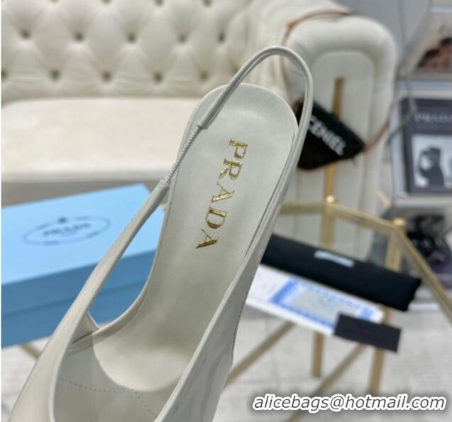 Good Product Prada Patent leather high heel slingback pumps 8cm White 1227008