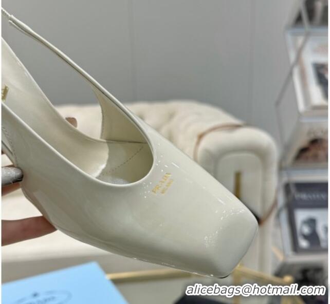 Good Product Prada Patent leather high heel slingback pumps 8cm White 1227008