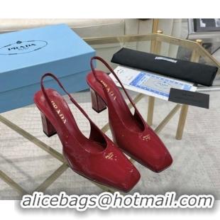 Buy Discount Prada Patent leather high heel slingback pumps 8cm Red 1227009