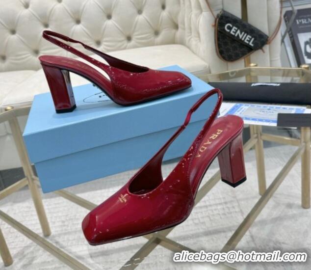 Buy Discount Prada Patent leather high heel slingback pumps 8cm Red 1227009