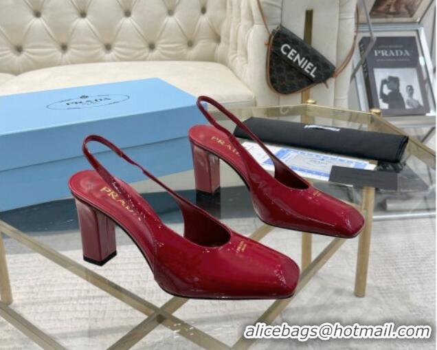 Buy Discount Prada Patent leather high heel slingback pumps 8cm Red 1227009