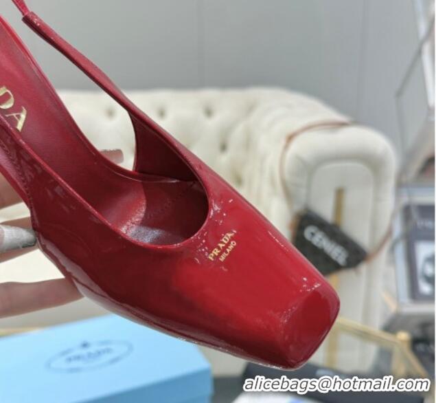 Buy Discount Prada Patent leather high heel slingback pumps 8cm Red 1227009