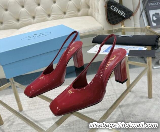 Buy Discount Prada Patent leather high heel slingback pumps 8cm Red 1227009