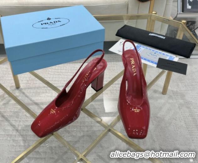 Buy Discount Prada Patent leather high heel slingback pumps 8cm Red 1227009