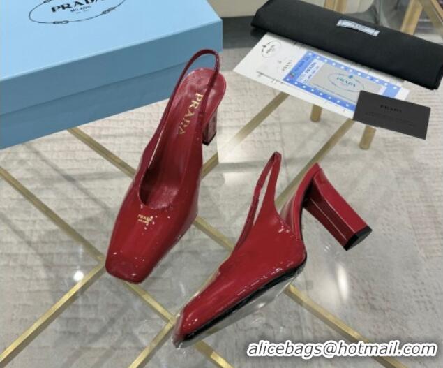 Buy Discount Prada Patent leather high heel slingback pumps 8cm Red 1227009