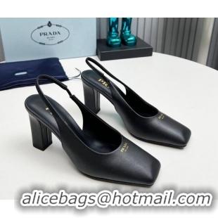 Original Cheap Prada Calf leather high heel slingback pumps 9cm Black 1227010