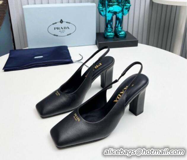 Original Cheap Prada Calf leather high heel slingback pumps 9cm Black 1227010