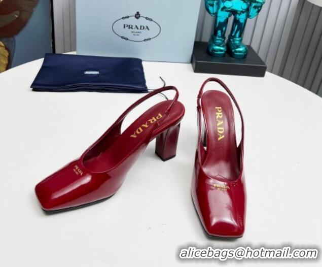 Stylish Prada Patent leather high heel slingback pumps 9cm Burgundy 1227011