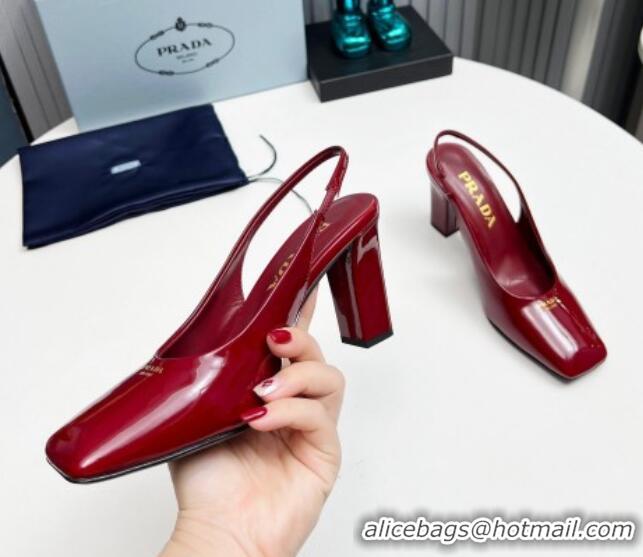 Stylish Prada Patent leather high heel slingback pumps 9cm Burgundy 1227011