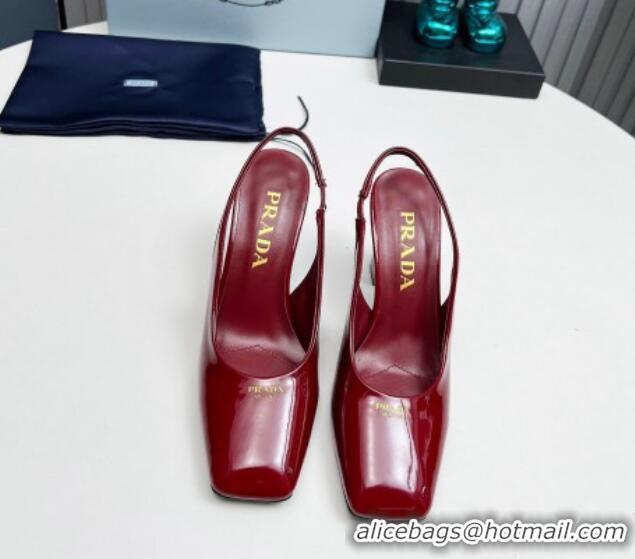 Stylish Prada Patent leather high heel slingback pumps 9cm Burgundy 1227011