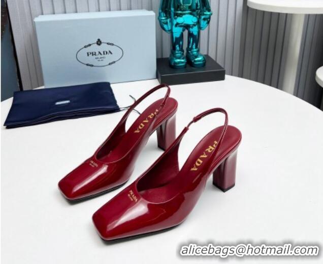 Stylish Prada Patent leather high heel slingback pumps 9cm Burgundy 1227011