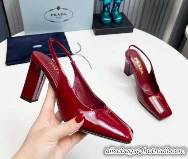 Stylish Prada Patent leather high heel slingback pumps 9cm Burgundy 1227011