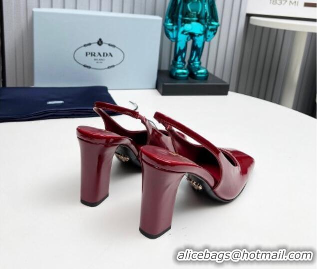 Stylish Prada Patent leather high heel slingback pumps 9cm Burgundy 1227011