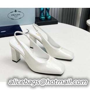 Grade Prada Patent leather high heel slingback pumps 9cm Snow White 1227012