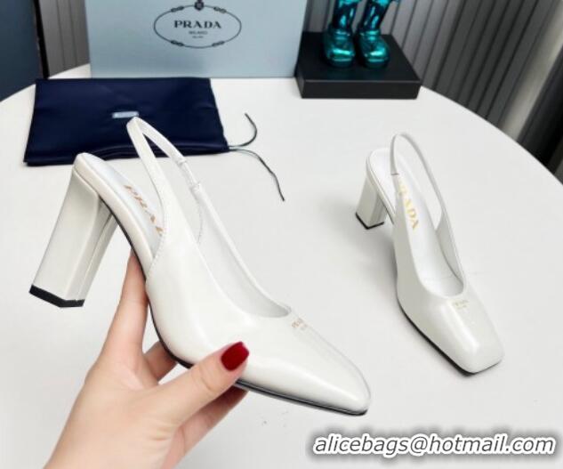 Grade Prada Patent leather high heel slingback pumps 9cm Snow White 1227012