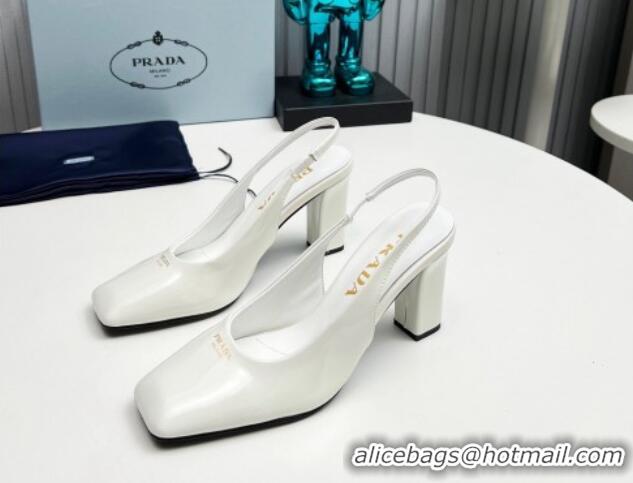 Grade Prada Patent leather high heel slingback pumps 9cm Snow White 1227012