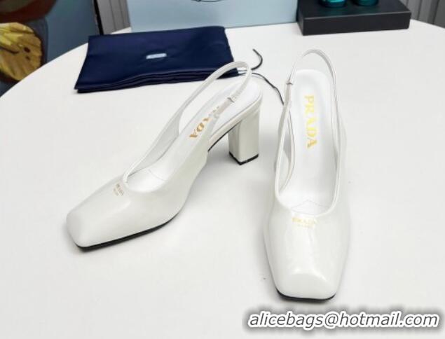 Grade Prada Patent leather high heel slingback pumps 9cm Snow White 1227012