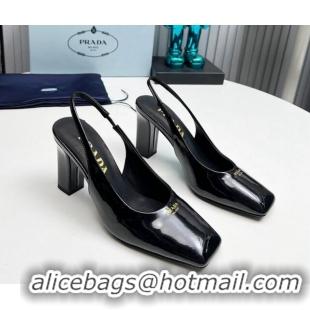 Popular Style Prada Patent leather high heel slingback pumps 9cm Black  1227013