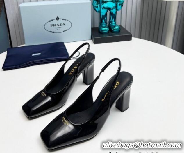 Popular Style Prada Patent leather high heel slingback pumps 9cm Black  1227013