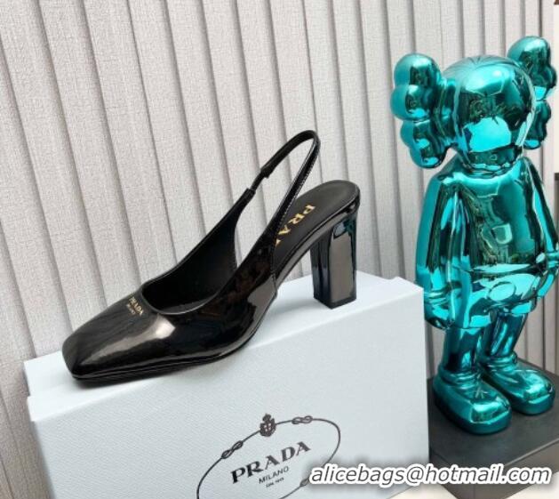 Popular Style Prada Patent leather high heel slingback pumps 9cm Black  1227013